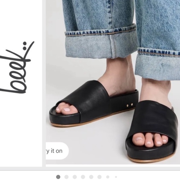 beek Shoes - Beek Black Leather Slide Sandals